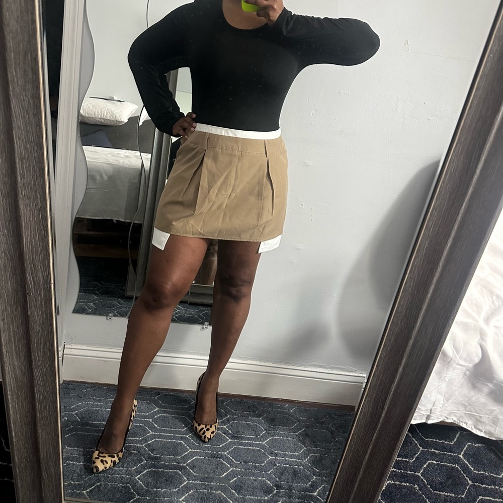 PrettyLittleThing Tan Skater Skirt